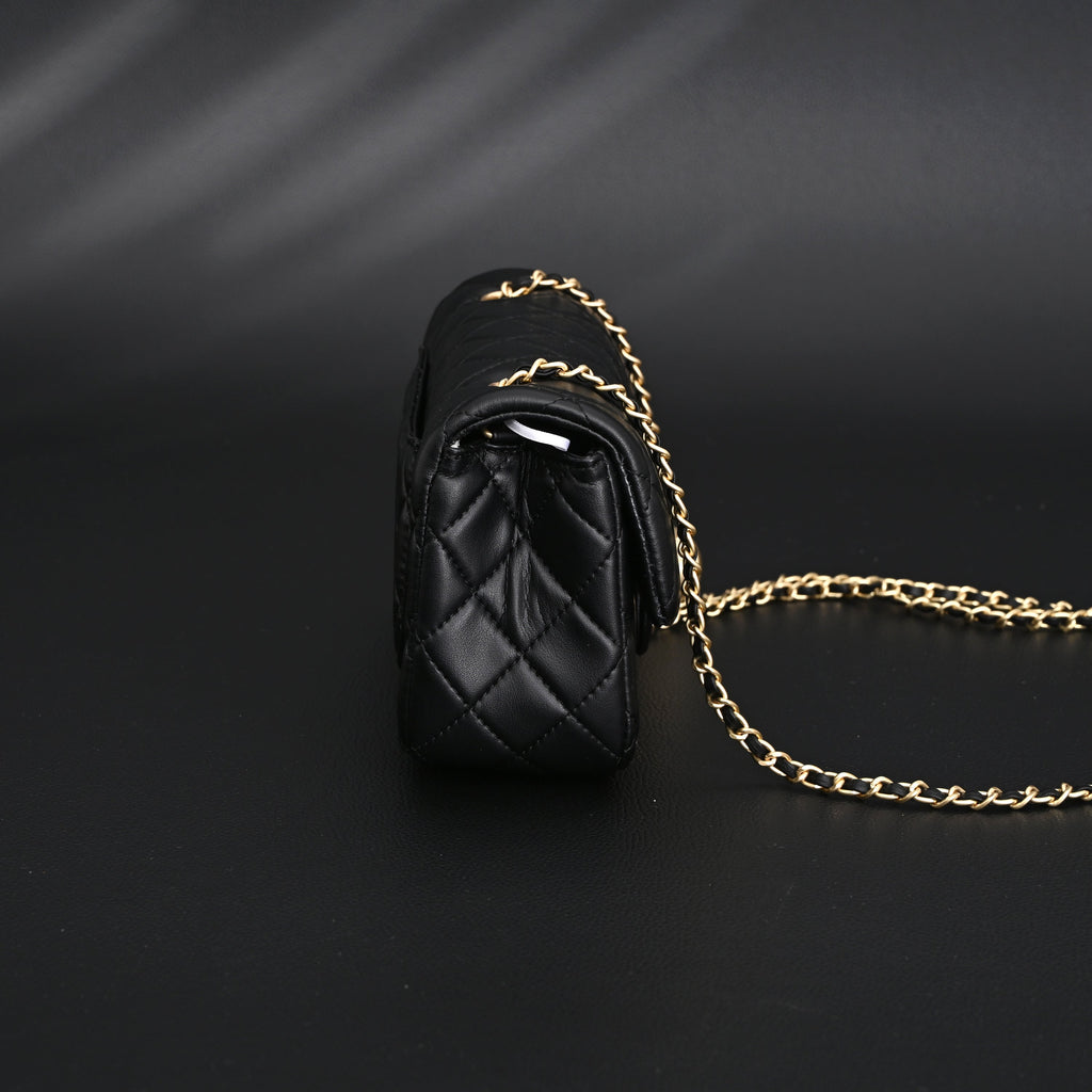 Classic Flap Mini Bag  Black Quilted Lambskin with Gold-Tone Hardware