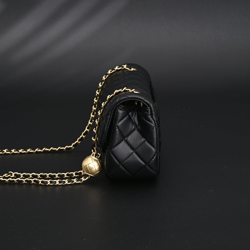 Classic Flap Mini Bag  Black Quilted Lambskin with Gold-Tone Hardware