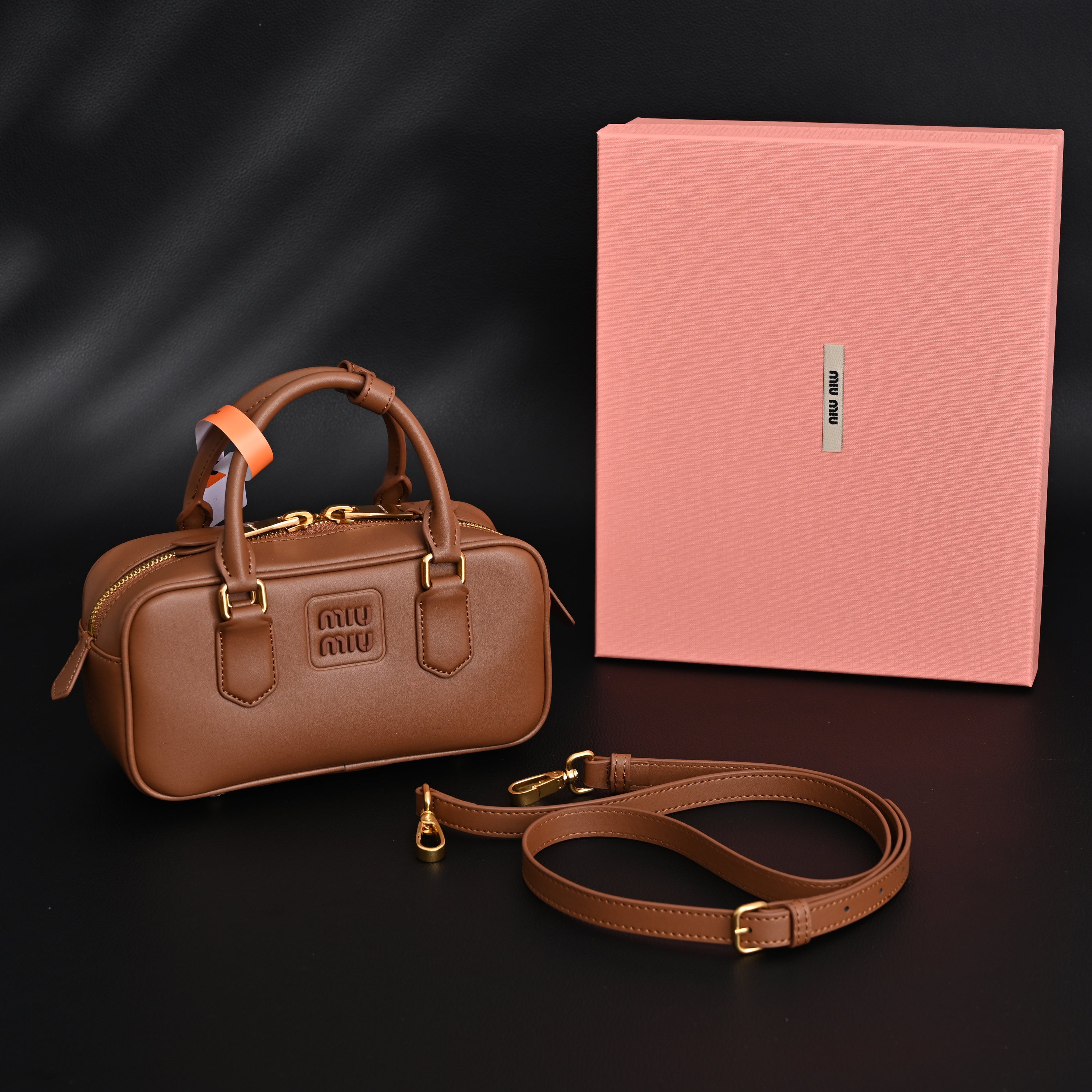 Miu Miu Leather Top Handle Satchel  Caramel Brown