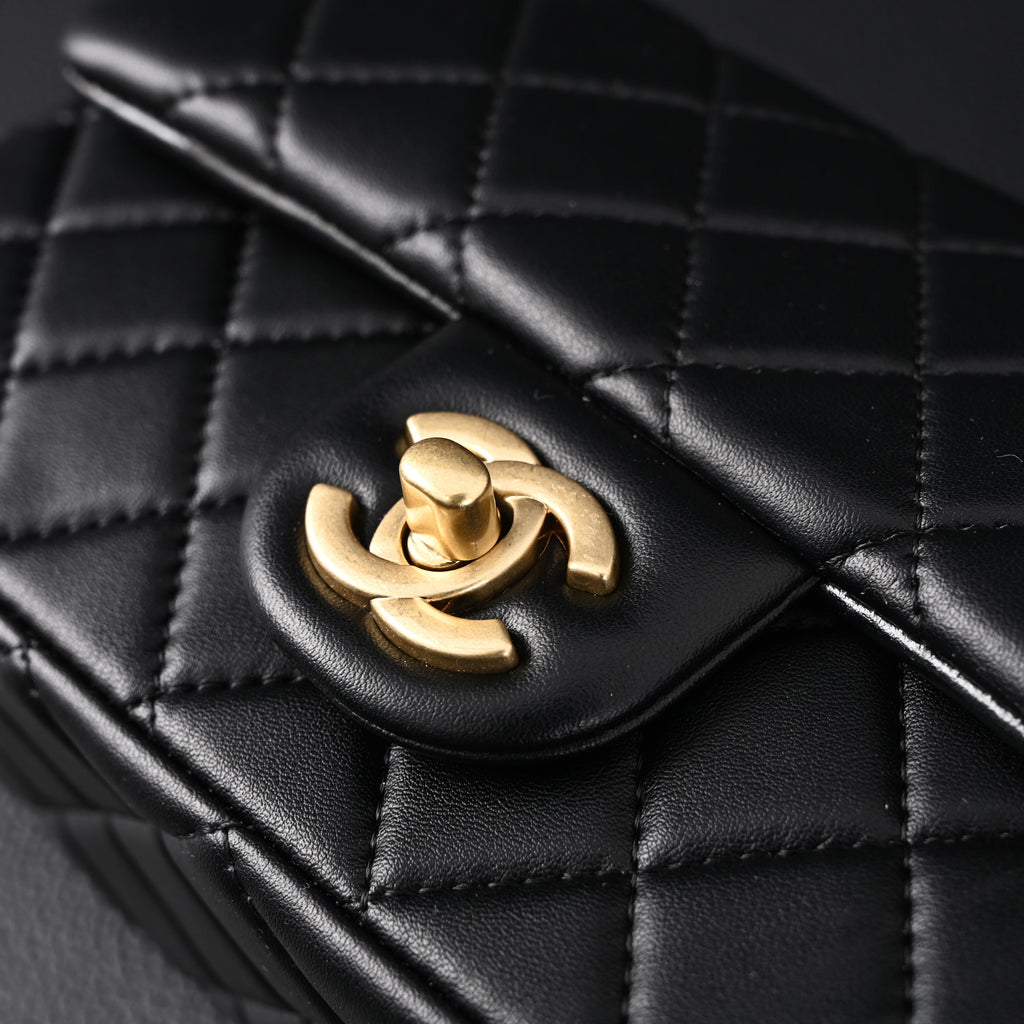 Classic Flap Mini Bag  Black Quilted Lambskin with Gold-Tone Hardware