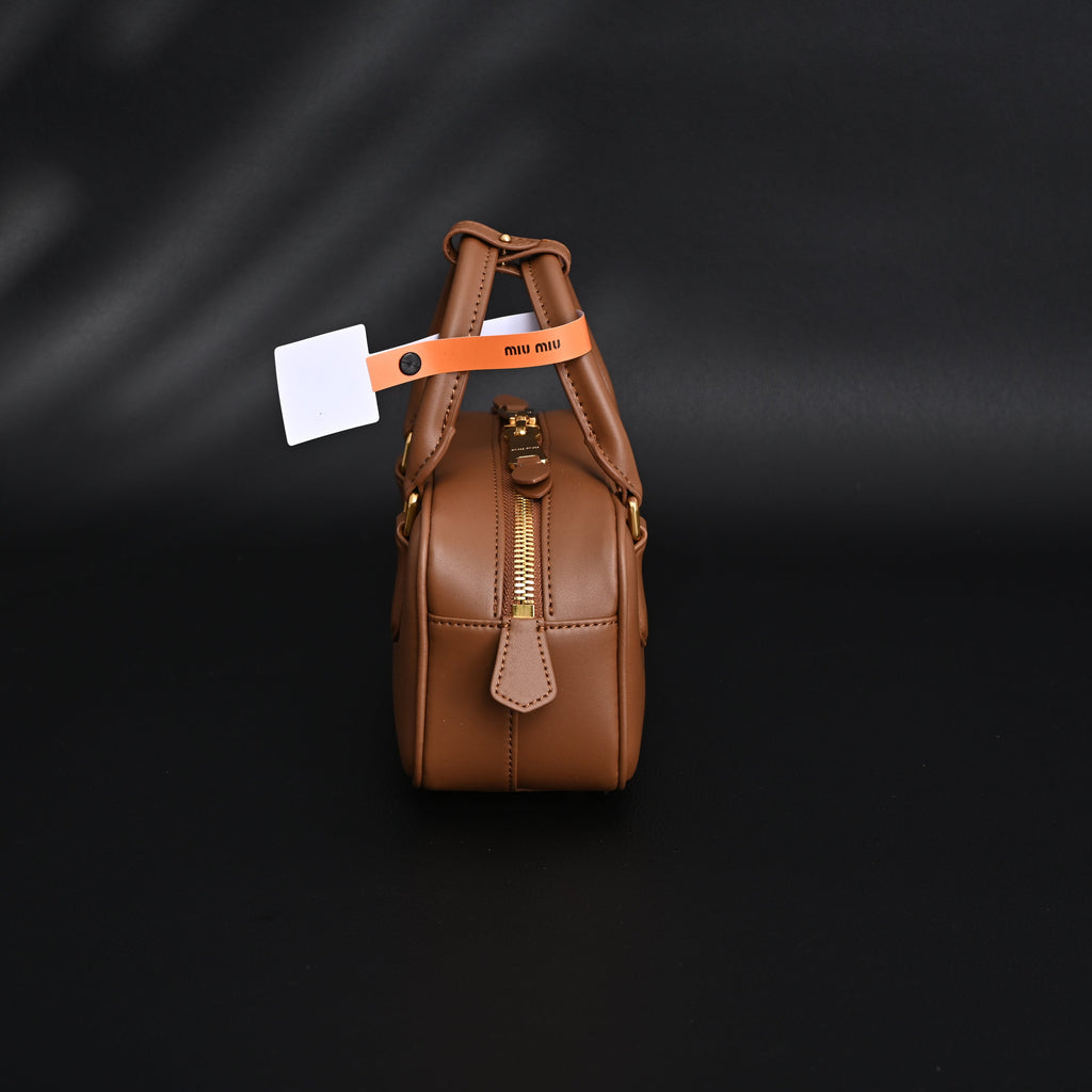 Miu Miu Leather Top Handle Satchel  Caramel Brown