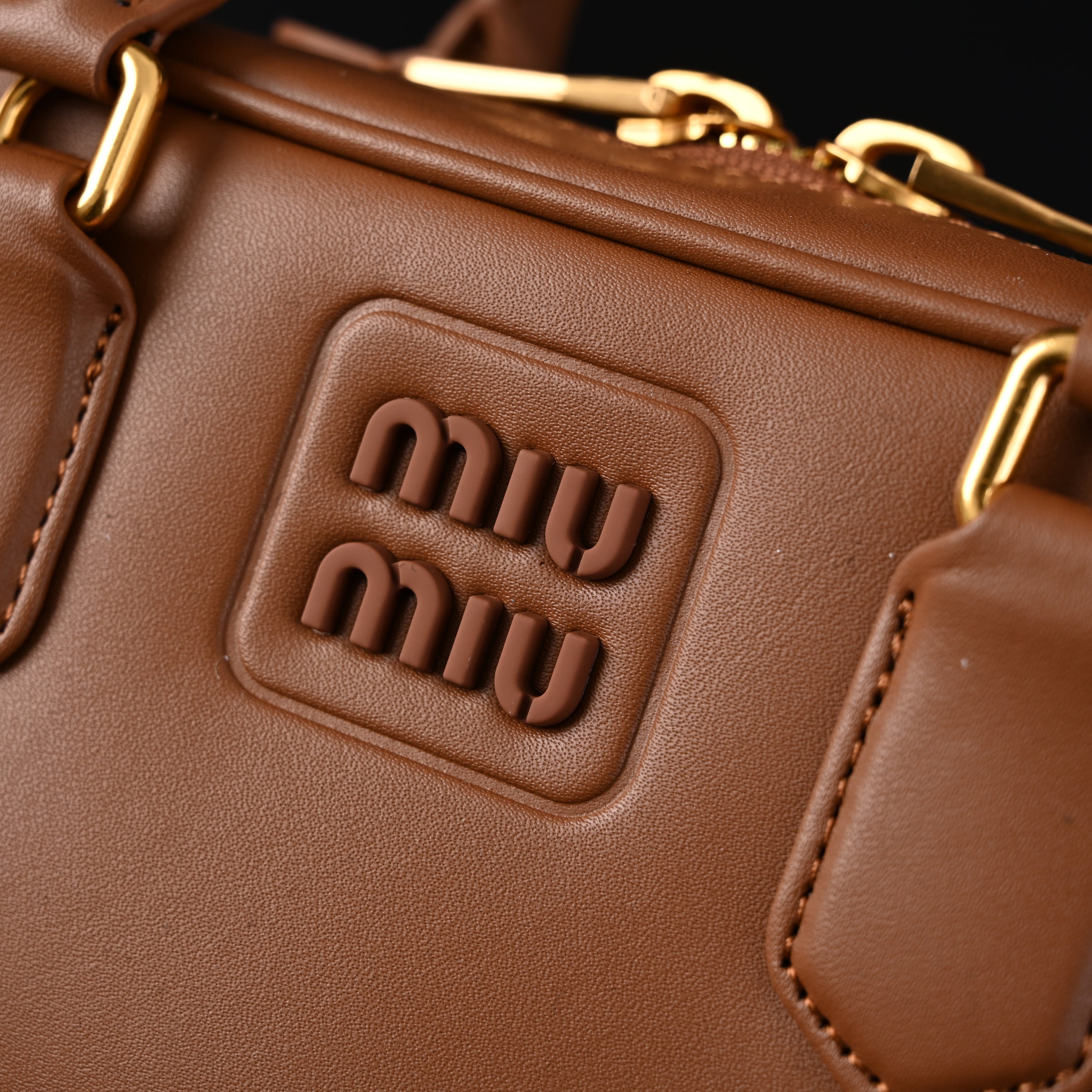 Miu Miu Leather Top Handle Satchel  Caramel Brown