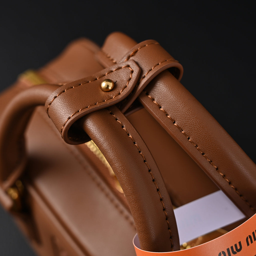Miu Miu Leather Top Handle Satchel  Caramel Brown