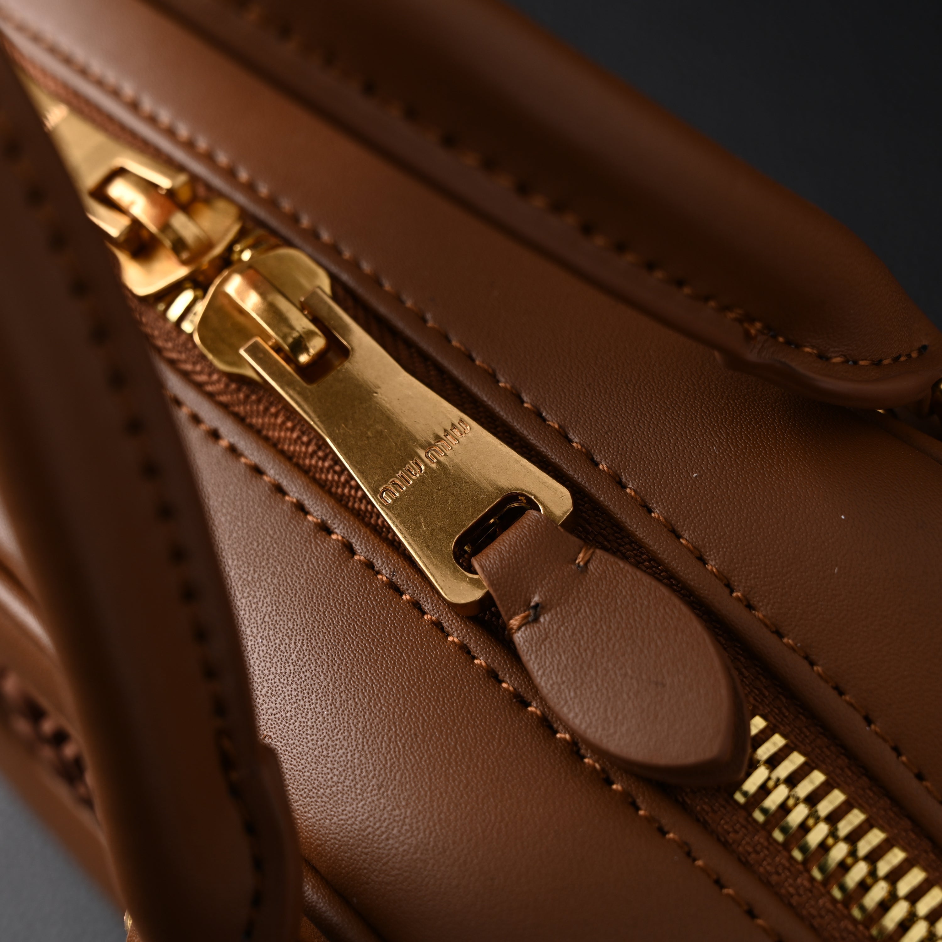 Miu Miu Leather Top Handle Satchel  Caramel Brown
