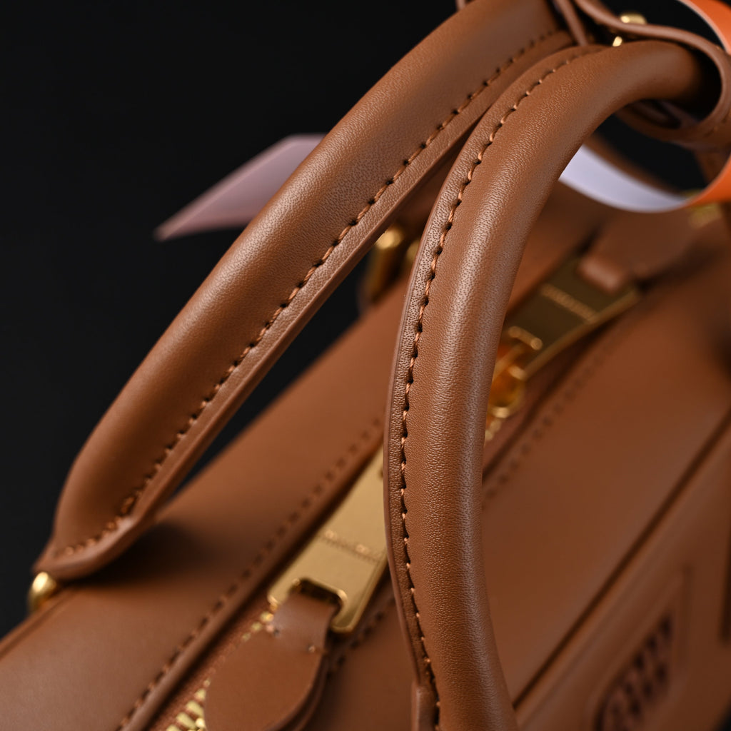 Miu Miu Leather Top Handle Satchel  Caramel Brown