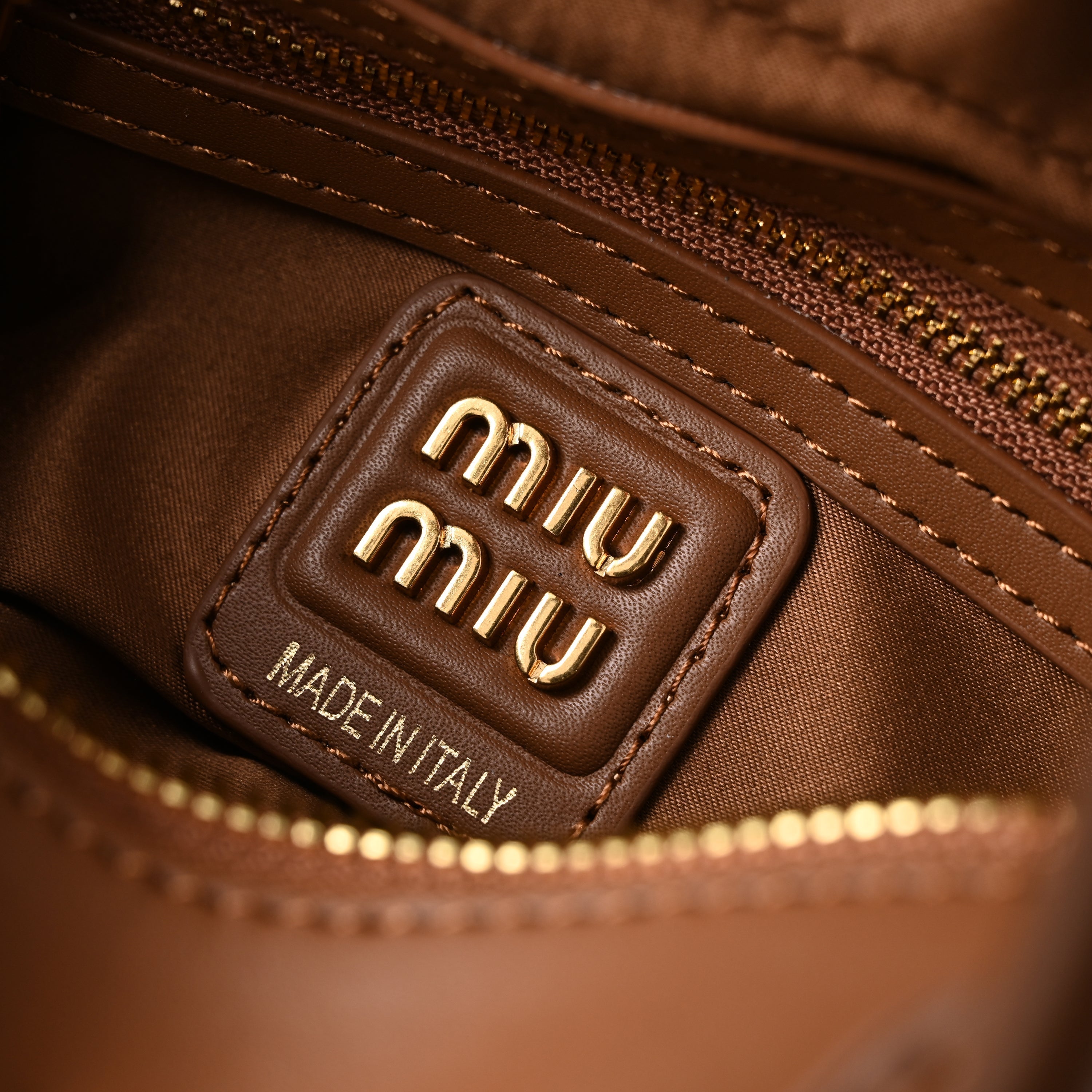 Miu Miu Leather Top Handle Satchel  Caramel Brown