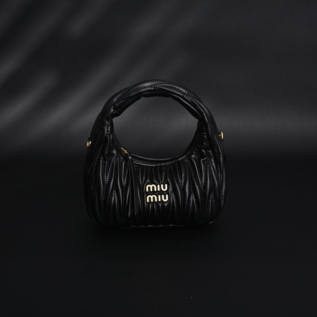 Miu Miu Matelass Leather Hobo Bag  Black with Gold Hardware