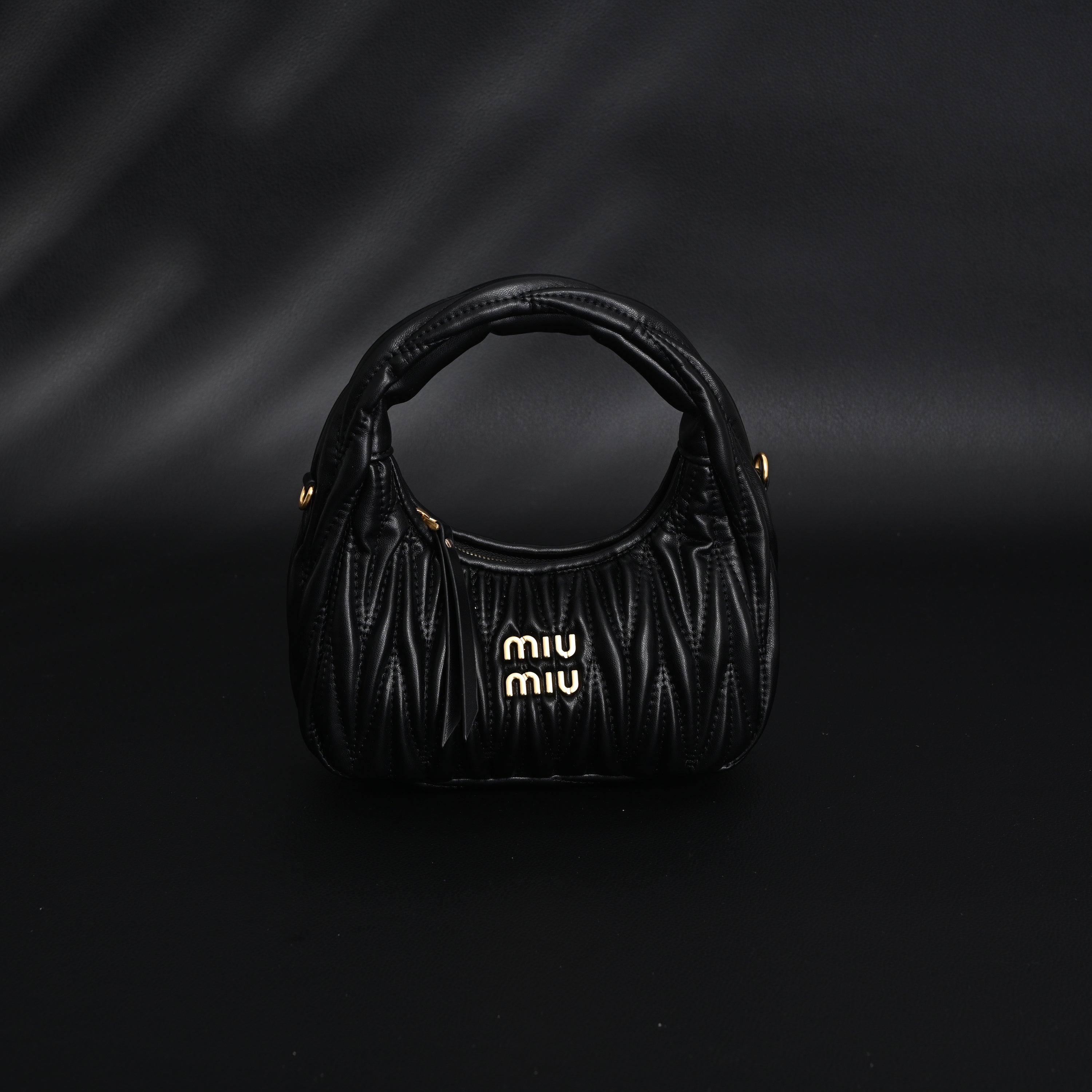 Miu Miu Matelass Leather Hobo Bag  Black with Gold Hardware
