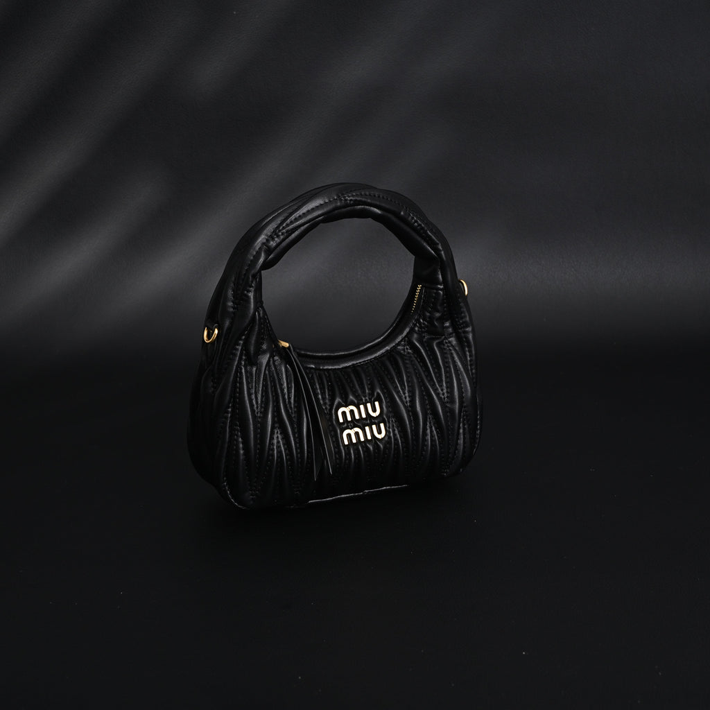 Miu Miu Matelass Leather Hobo Bag  Black with Gold Hardware