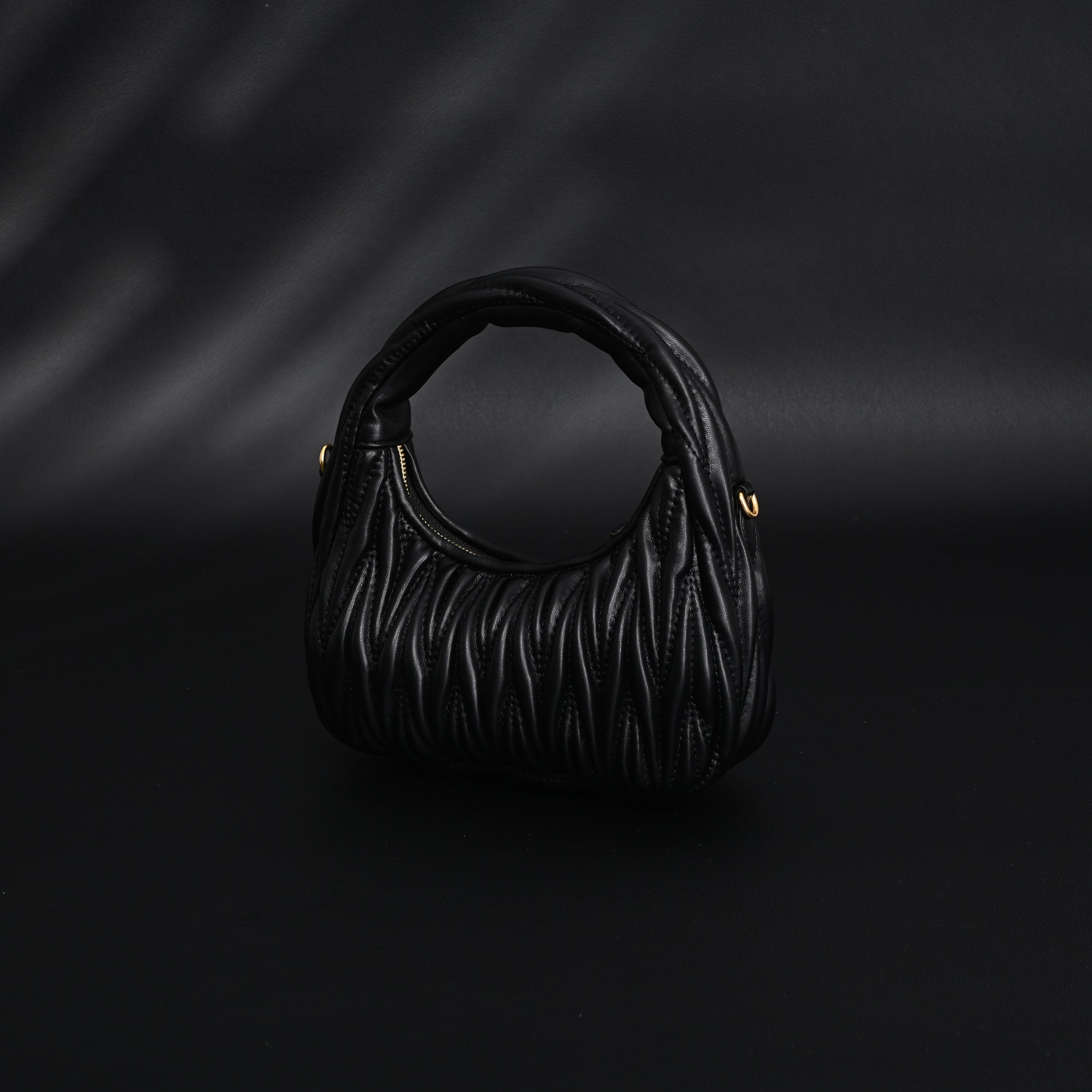 Miu Miu Matelass Leather Hobo Bag  Black with Gold Hardware