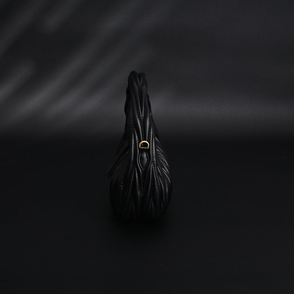 Miu Miu Matelass Leather Hobo Bag  Black with Gold Hardware