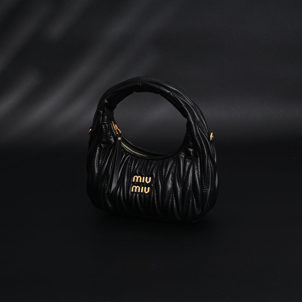 Miu Miu Matelass Leather Hobo Bag  Black with Gold Hardware
