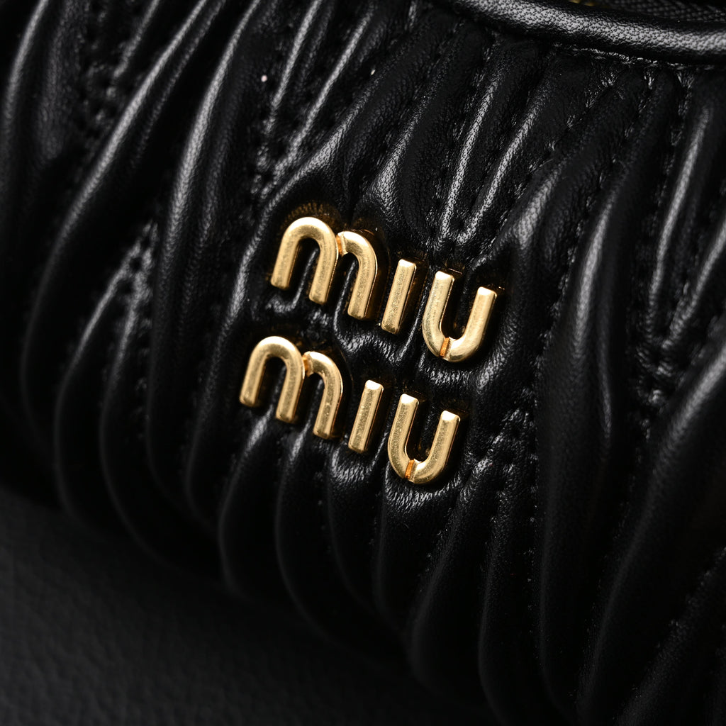 Miu Miu Matelass Leather Hobo Bag  Black with Gold Hardware