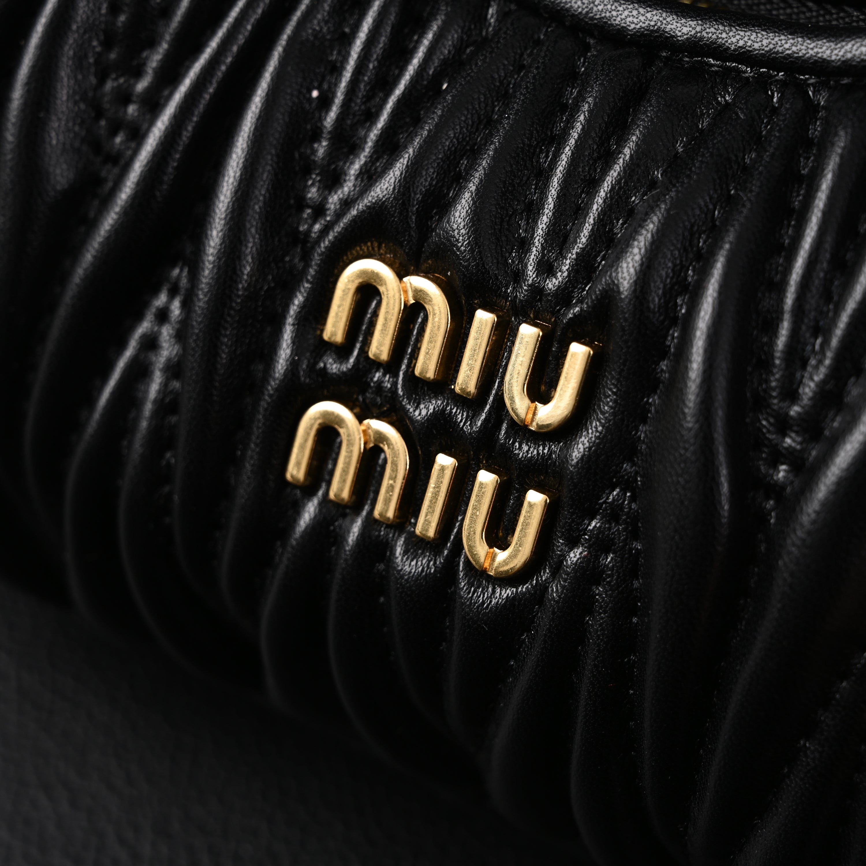 Miu Miu Matelass Leather Hobo Bag  Black with Gold Hardware