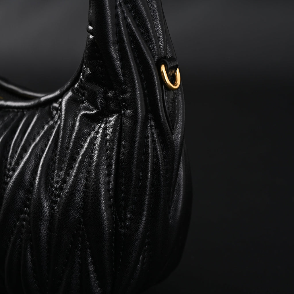 Miu Miu Matelass Leather Hobo Bag  Black with Gold Hardware
