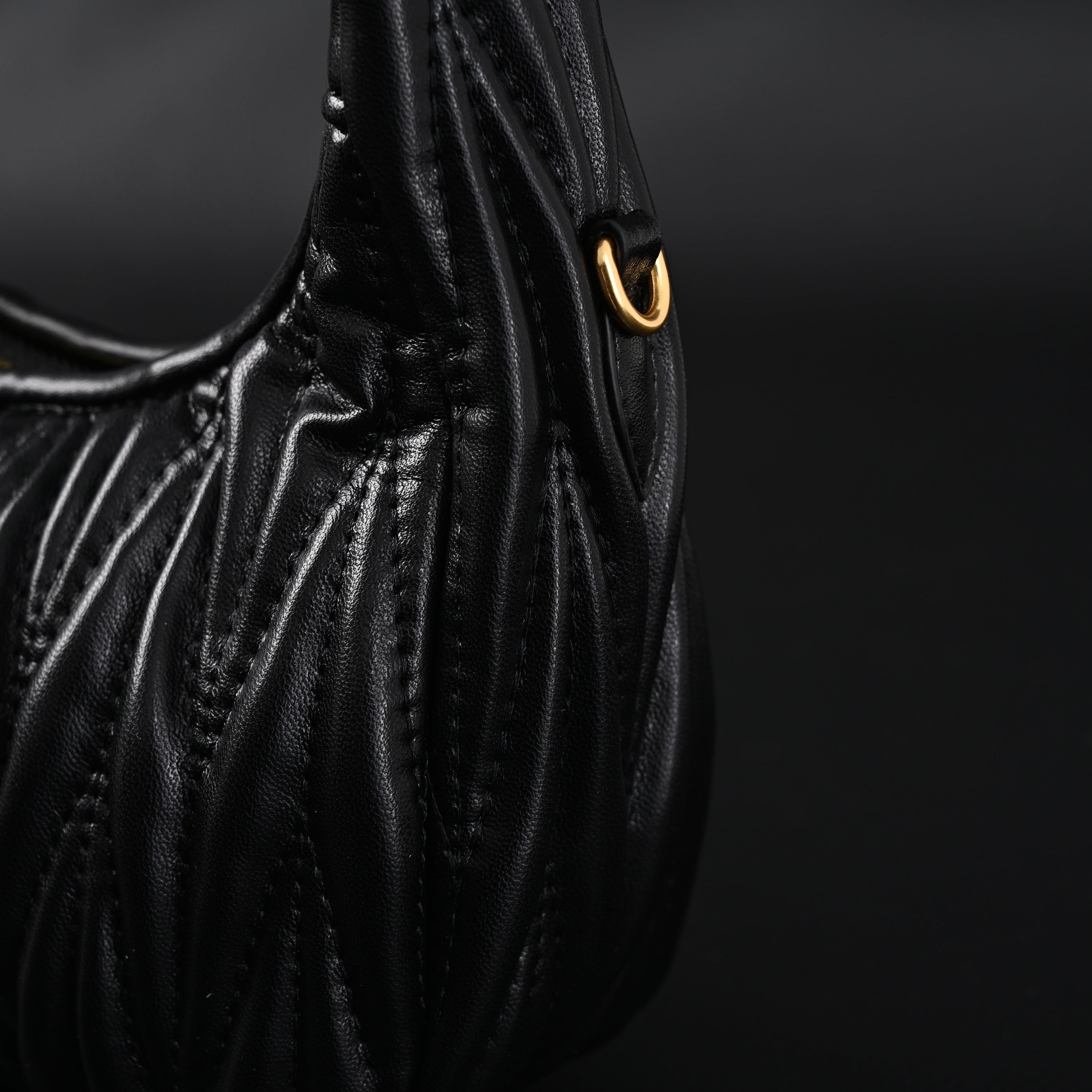 Miu Miu Matelass Leather Hobo Bag  Black with Gold Hardware