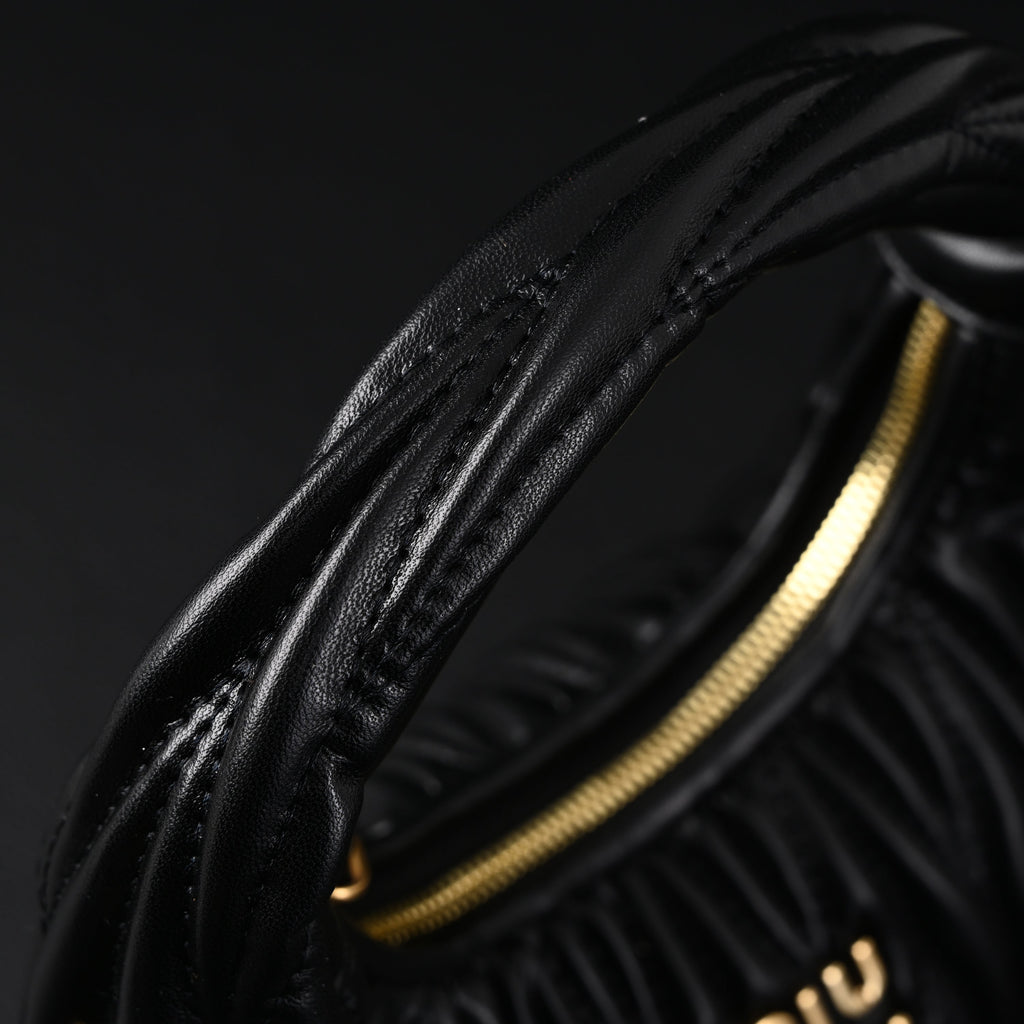 Miu Miu Matelass Leather Hobo Bag  Black with Gold Hardware