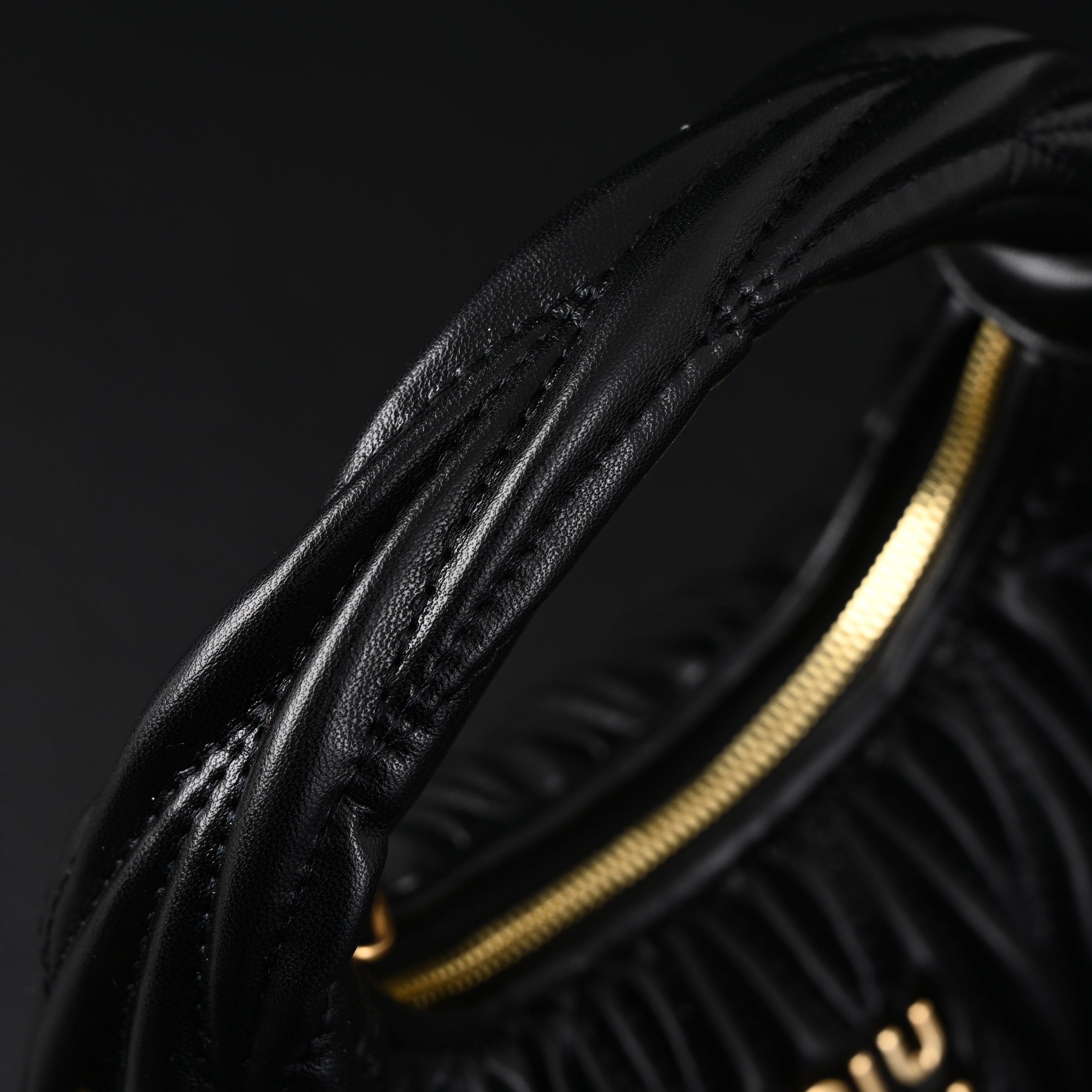 Miu Miu Matelass Leather Hobo Bag  Black with Gold Hardware