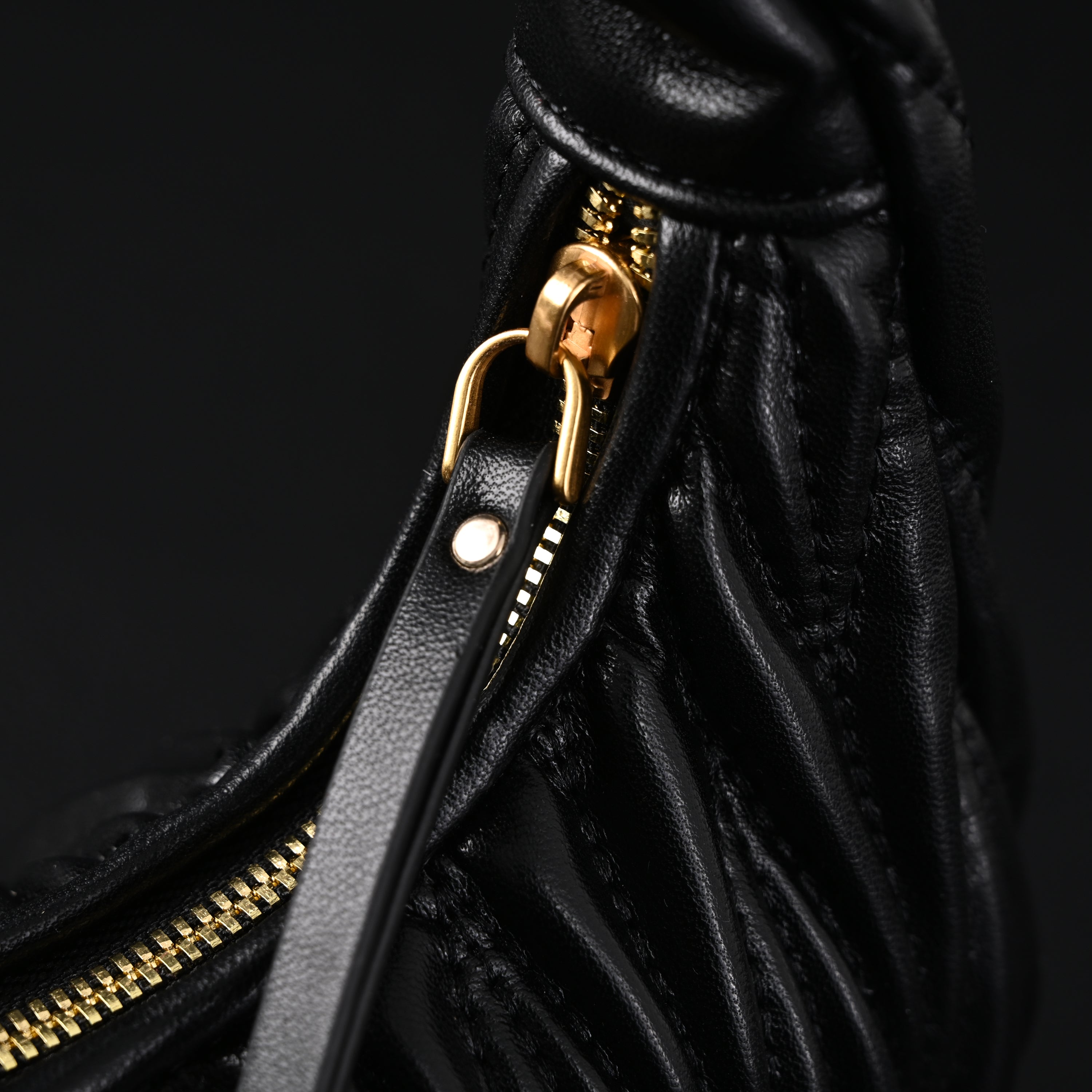 Miu Miu Matelass Leather Hobo Bag  Black with Gold Hardware