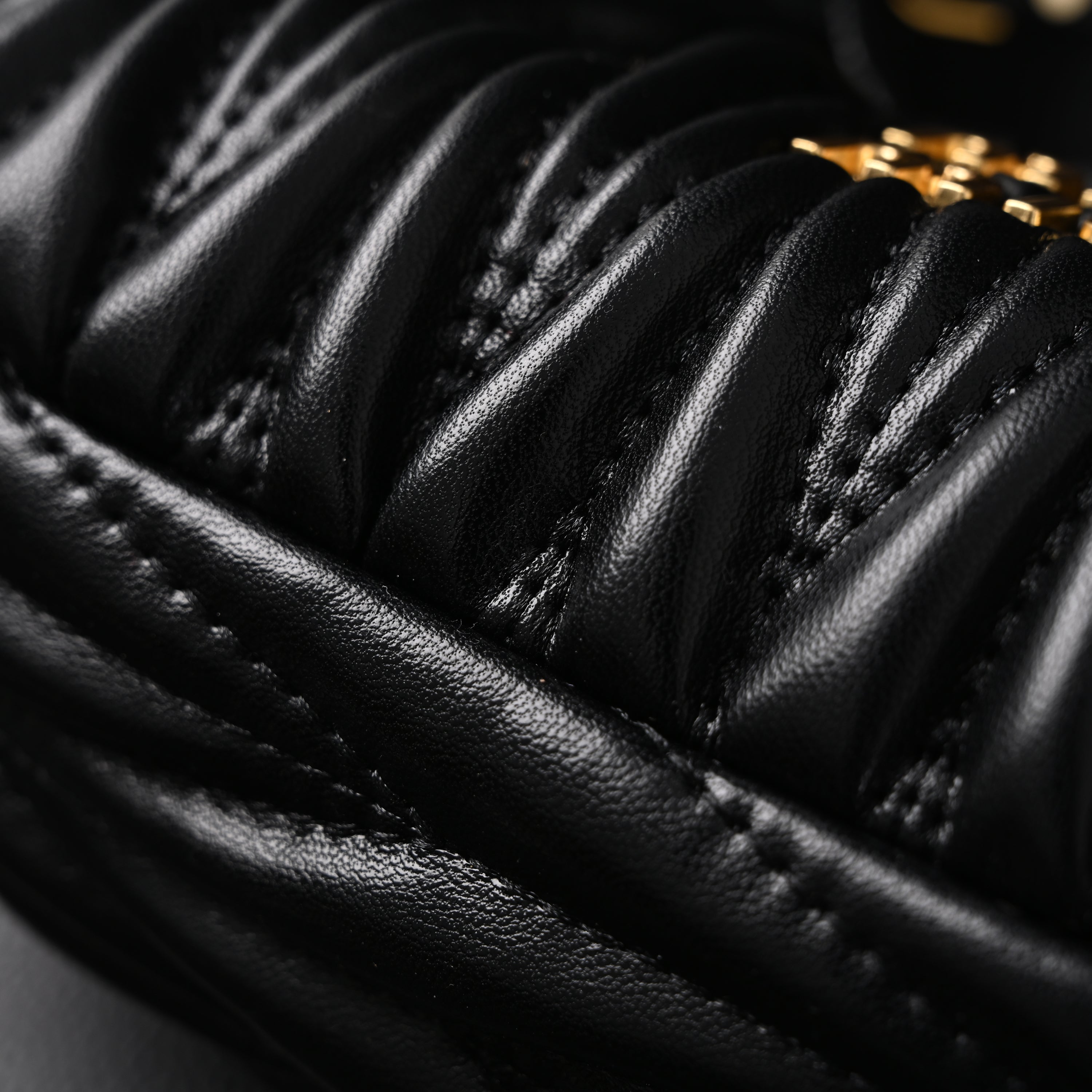 Miu Miu Matelass Leather Hobo Bag  Black with Gold Hardware