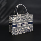 Book Tote Bag  Blue Toile de Jouy Embroidery