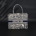 Book Tote Bag  Blue Toile de Jouy Embroidery