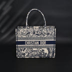 Book Tote Bag  Blue Toile de Jouy Embroidery