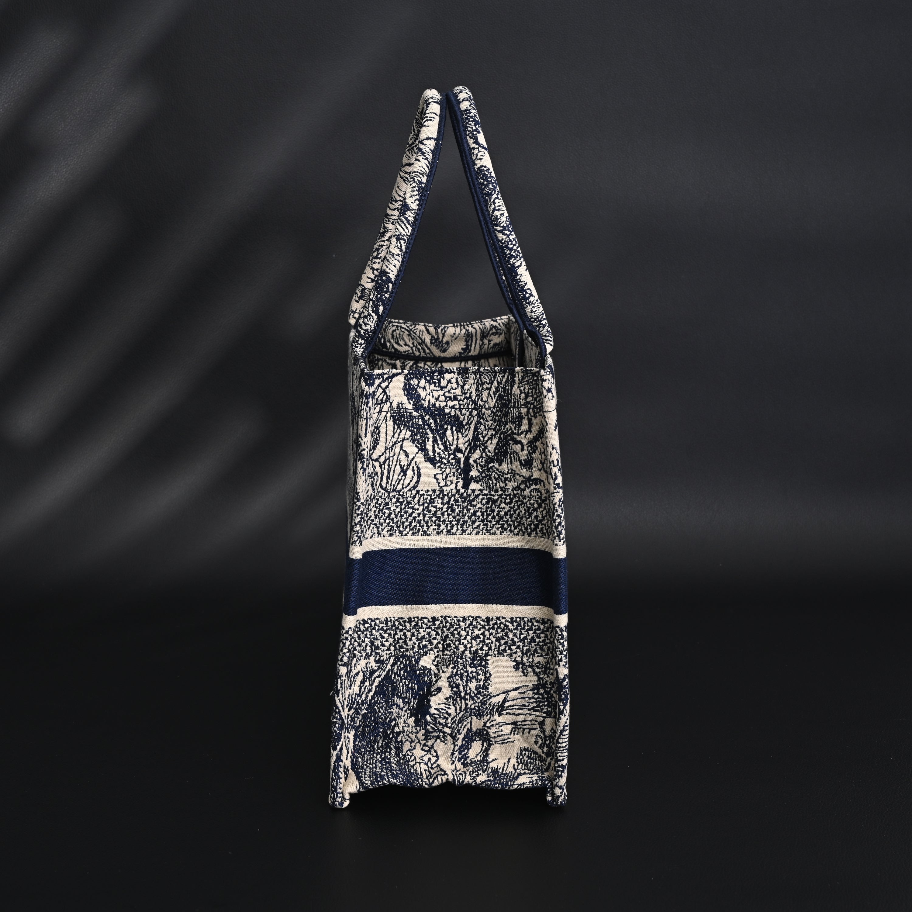 Book Tote Bag  Blue Toile de Jouy Embroidery