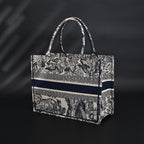 Book Tote Bag  Blue Toile de Jouy Embroidery