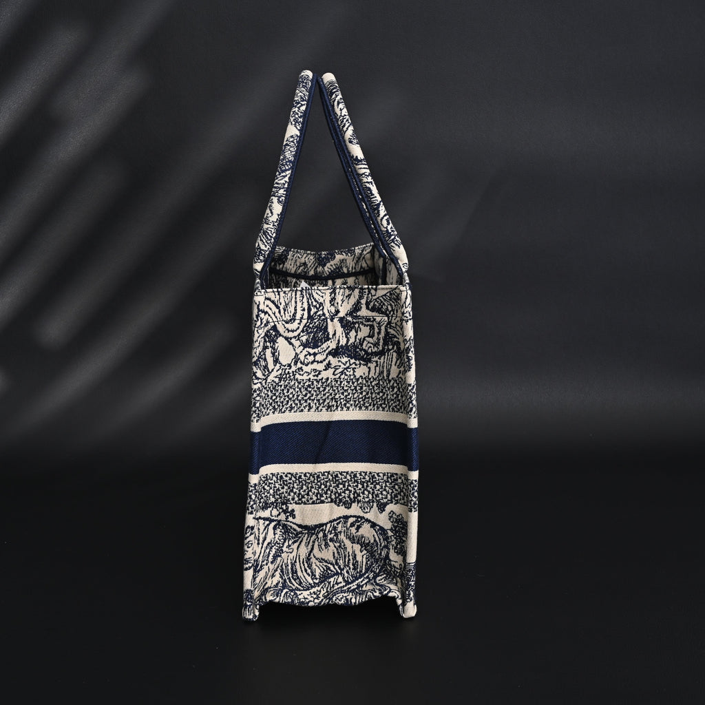 Book Tote Bag  Blue Toile de Jouy Embroidery