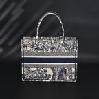 Book Tote Bag  Blue Toile de Jouy Embroidery