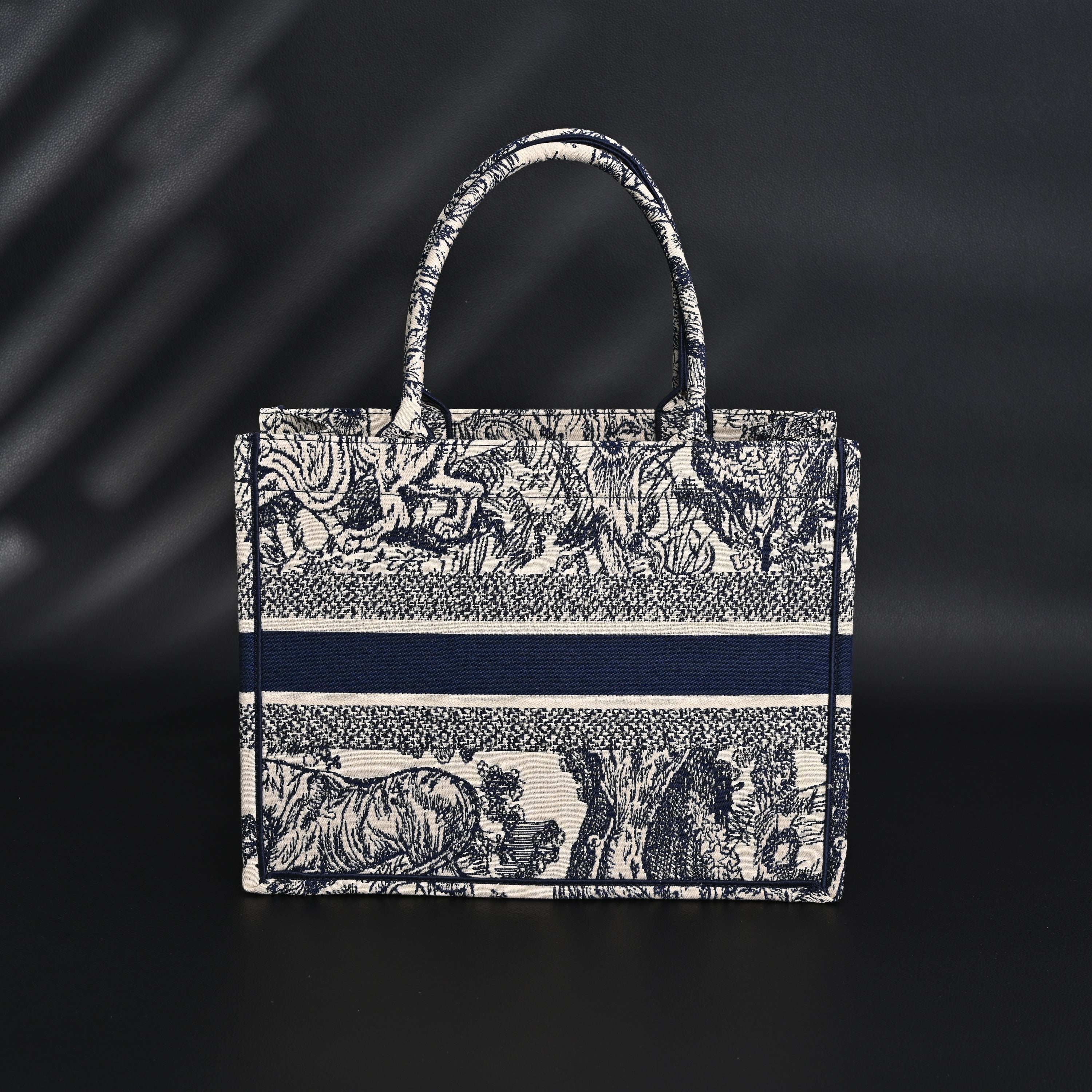 Book Tote Bag  Blue Toile de Jouy Embroidery