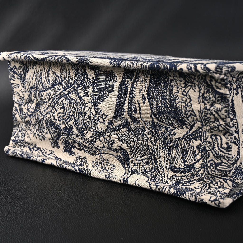 Book Tote Bag  Blue Toile de Jouy Embroidery