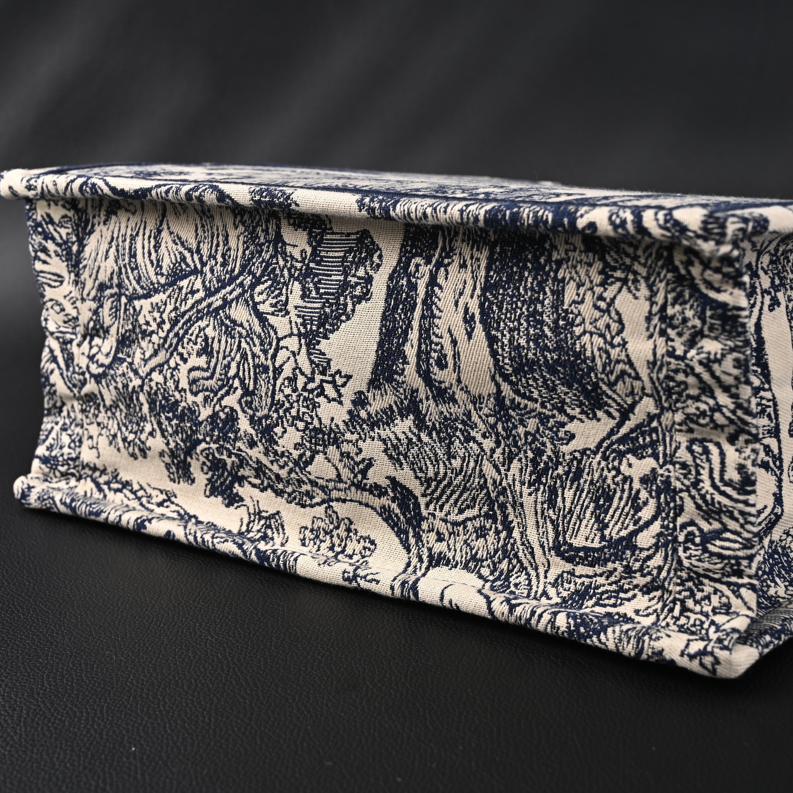 Book Tote Bag  Blue Toile de Jouy Embroidery