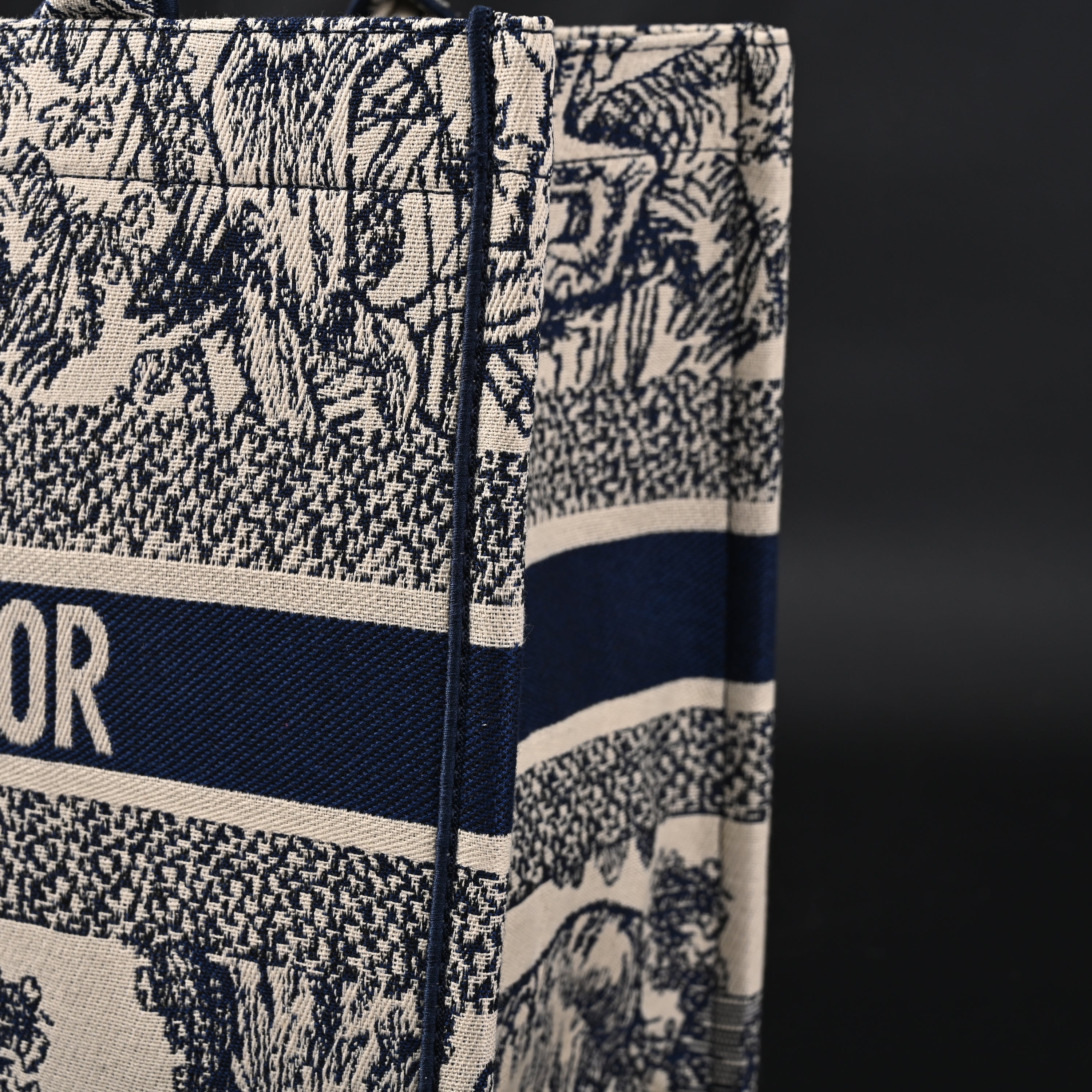 Book Tote Bag  Blue Toile de Jouy Embroidery