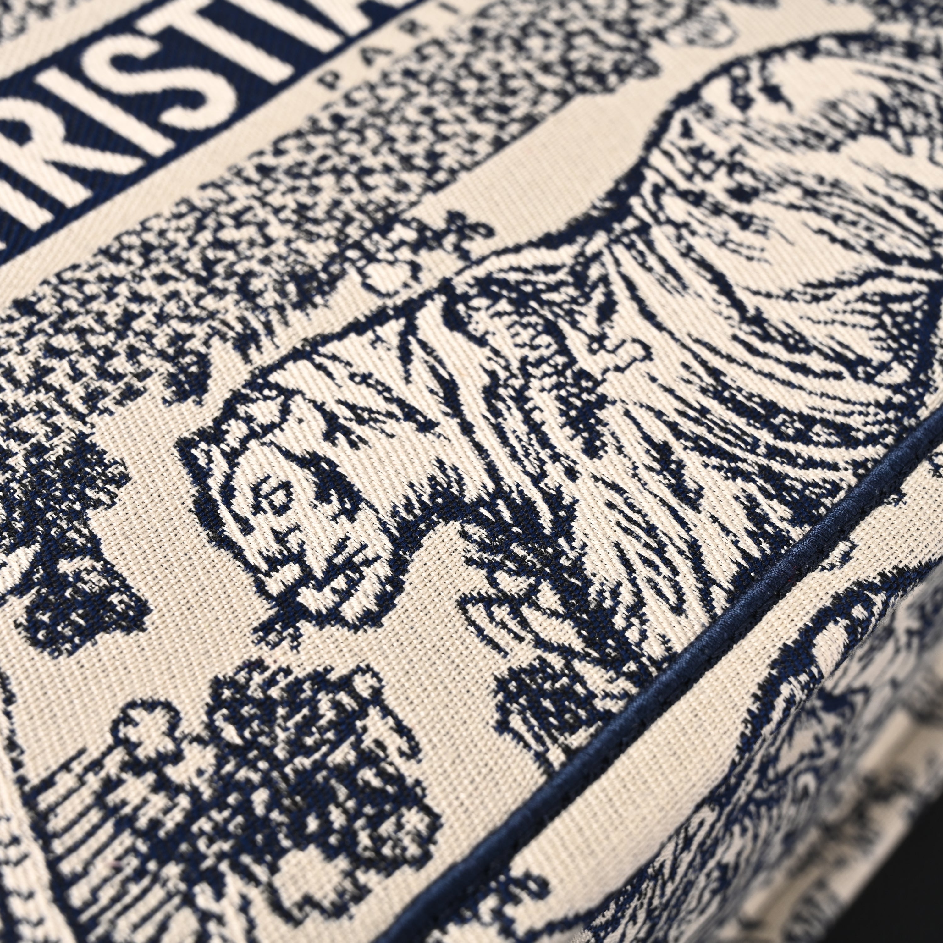 Book Tote Bag  Blue Toile de Jouy Embroidery