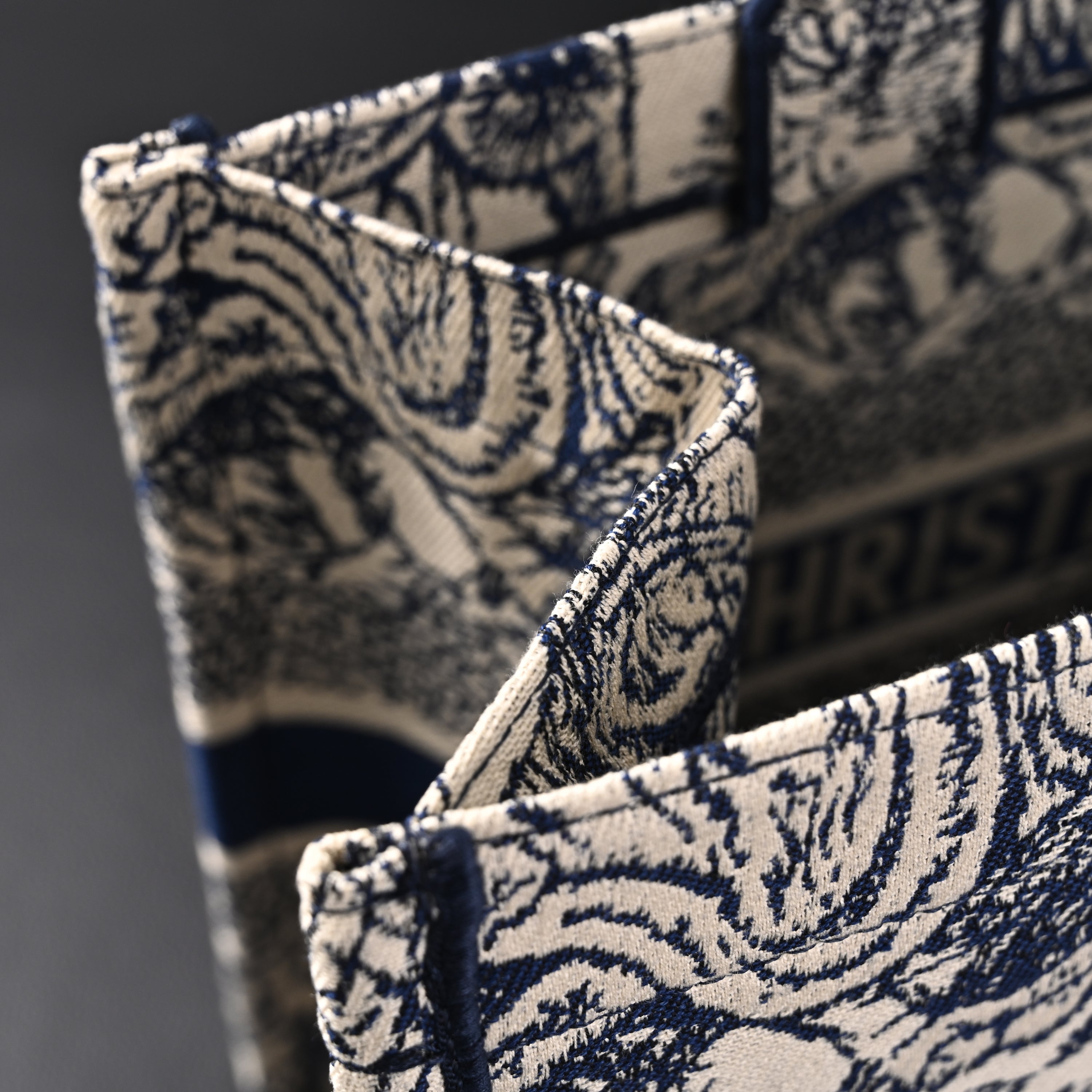 Book Tote Bag  Blue Toile de Jouy Embroidery