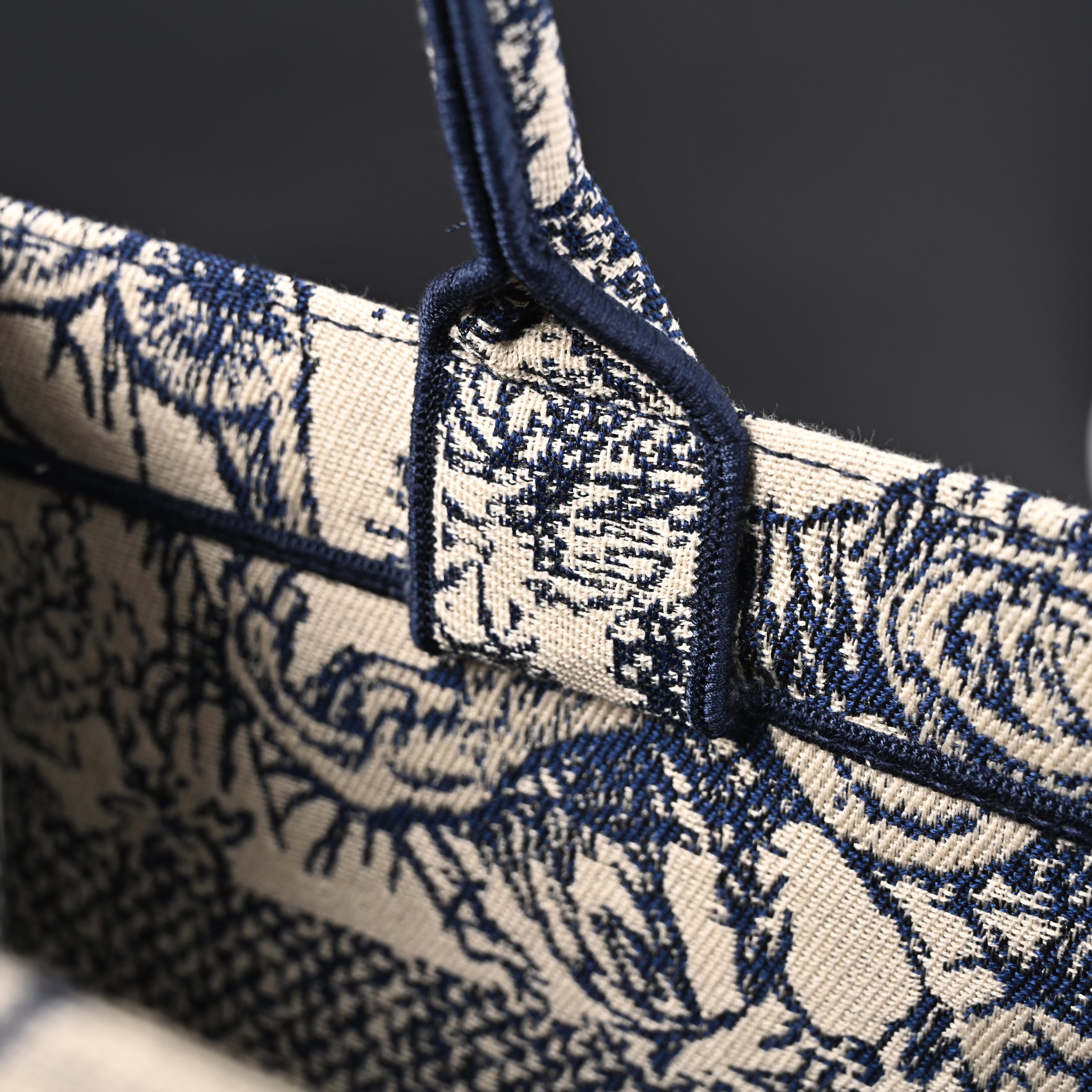 Book Tote Bag  Blue Toile de Jouy Embroidery