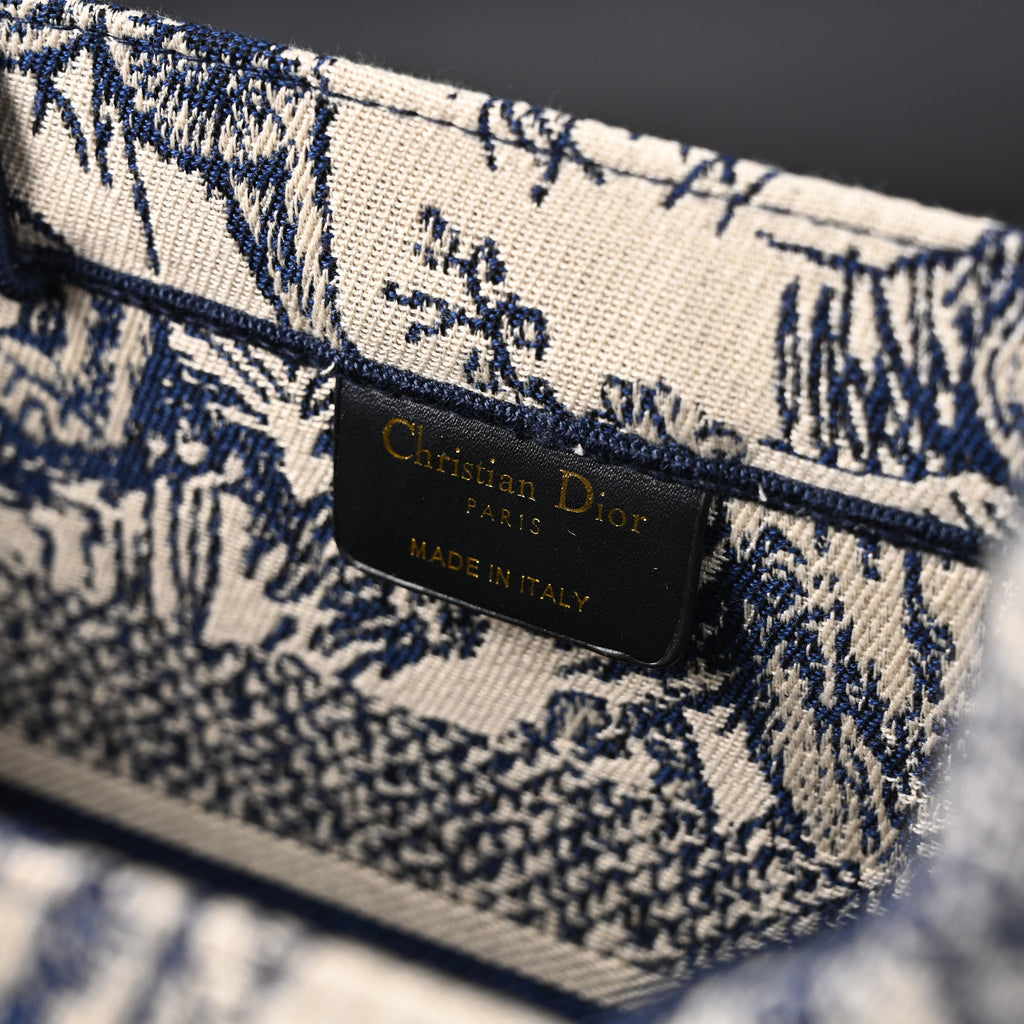 Book Tote Bag  Blue Toile de Jouy Embroidery