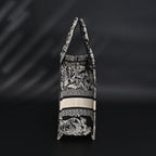 Book Tote Bag  Black Toile de Jouy Embroidery