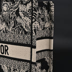 Book Tote Bag  Black Toile de Jouy Embroidery