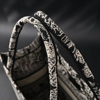 Book Tote Bag  Black Toile de Jouy Embroidery