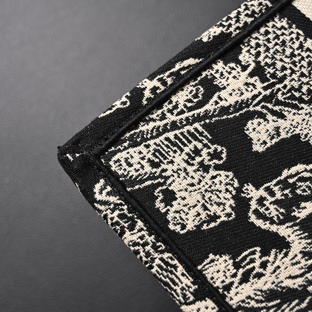 Book Tote Bag  Black Toile de Jouy Embroidery