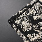 Book Tote Bag  Black Toile de Jouy Embroidery