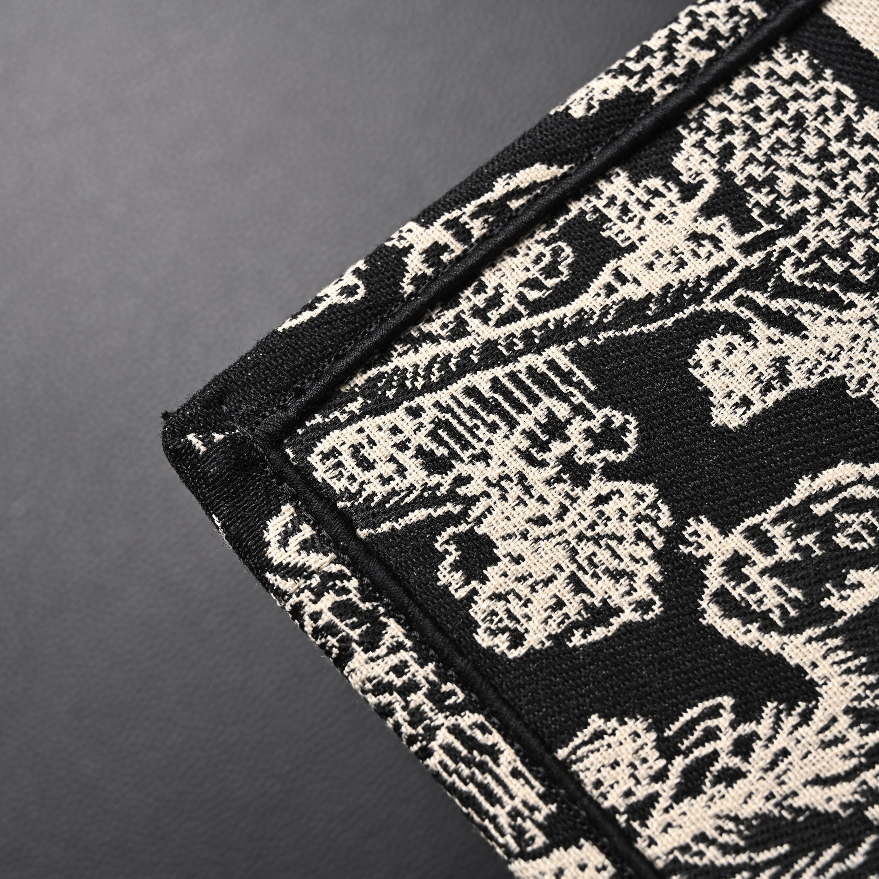 Book Tote Bag  Black Toile de Jouy Embroidery
