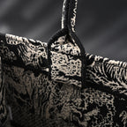 Book Tote Bag  Black Toile de Jouy Embroidery
