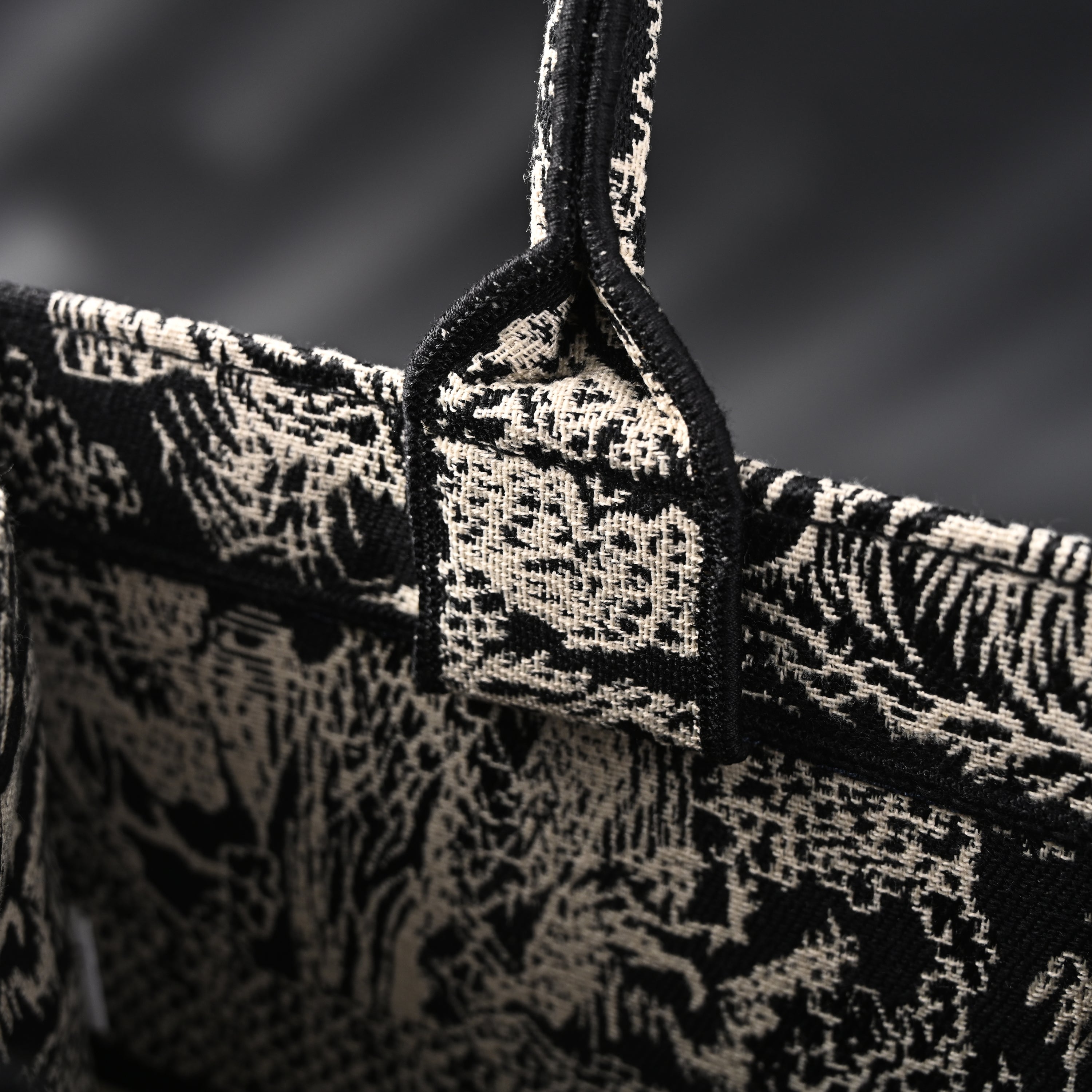 Book Tote Bag  Black Toile de Jouy Embroidery