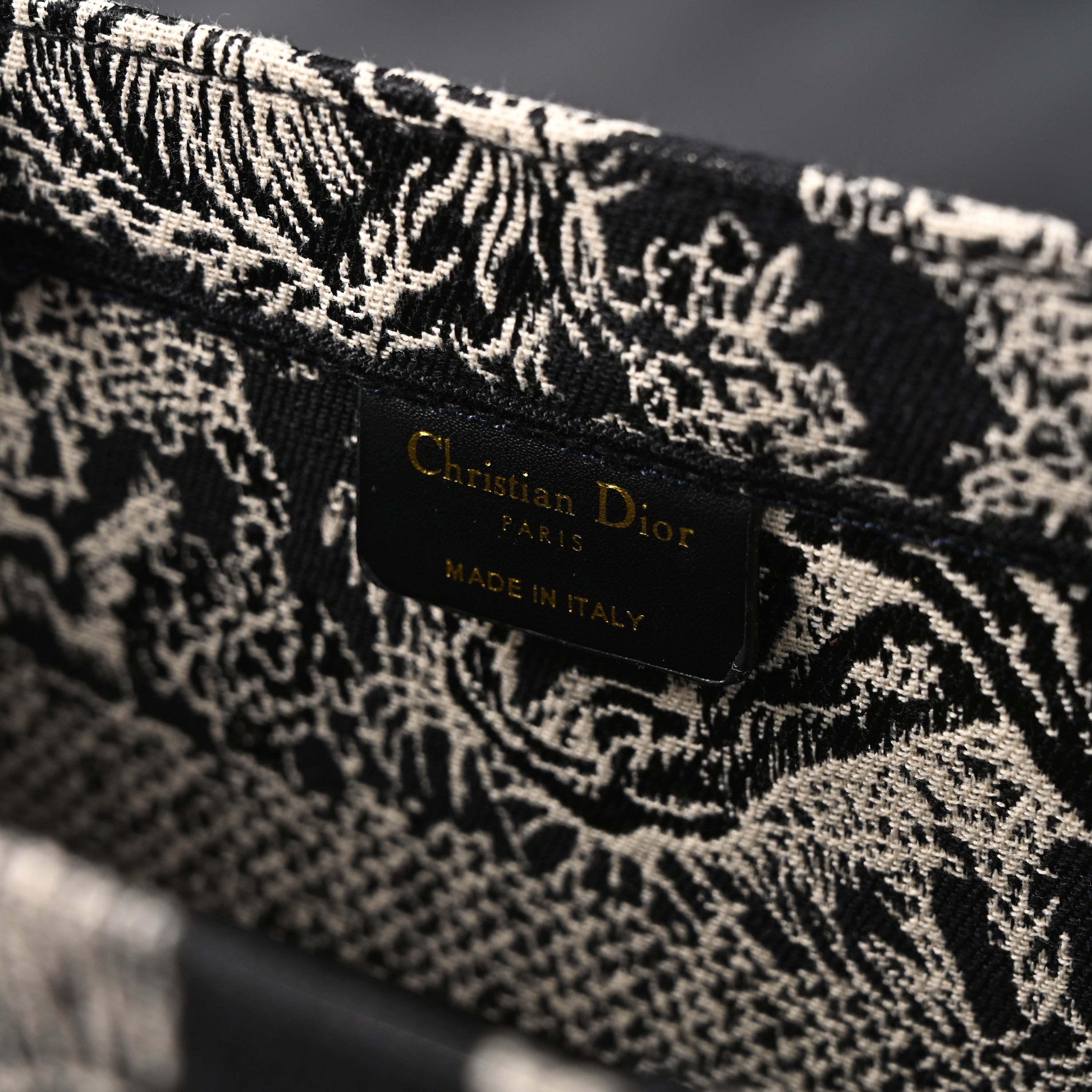 Book Tote Bag  Black Toile de Jouy Embroidery
