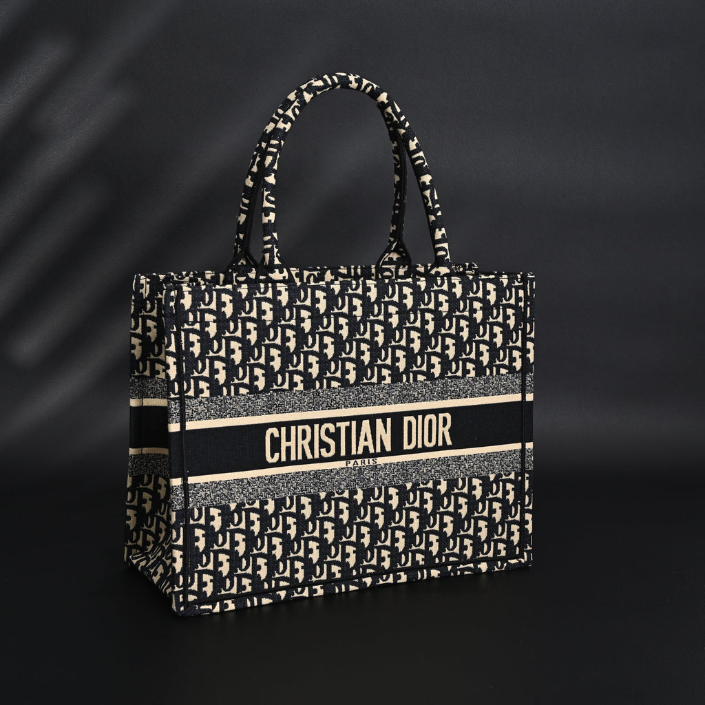 Christian Medium Book Tote  Black Oblique Embroidery