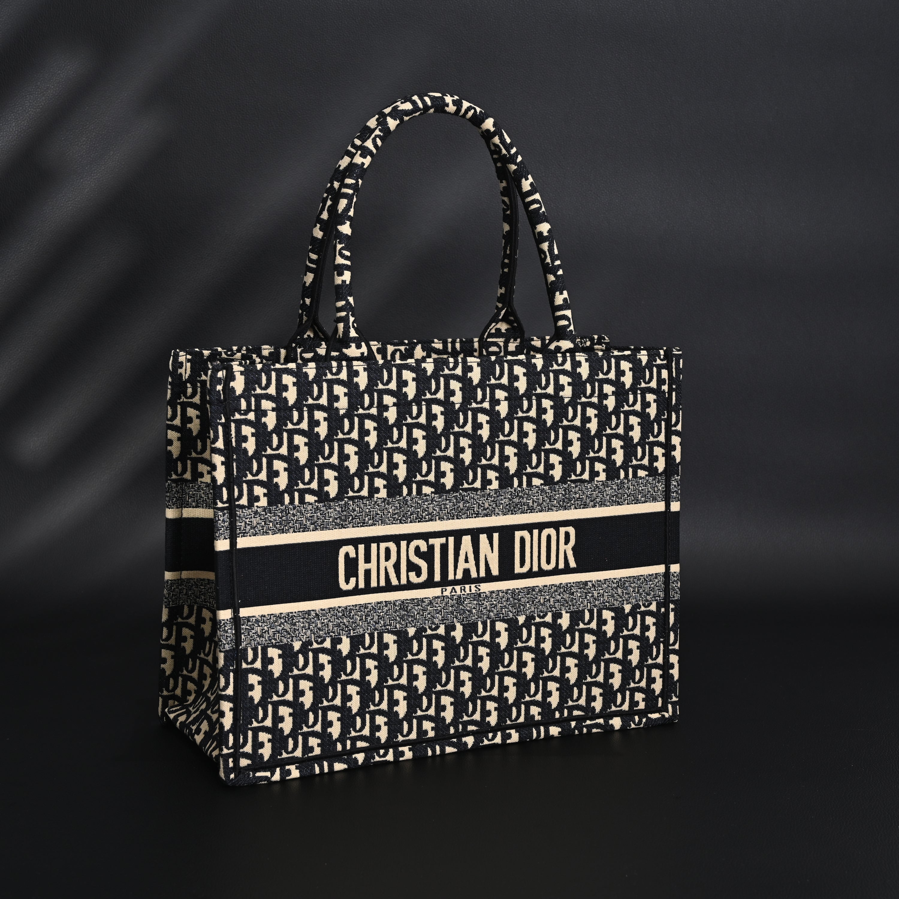 Christian Medium Book Tote  Black Oblique Embroidery